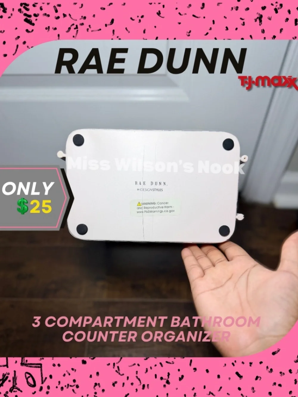 Rae Dunn Pink 3‑Compartment Organizer | HAIR / FACE / ETC | Bathroom Vanity